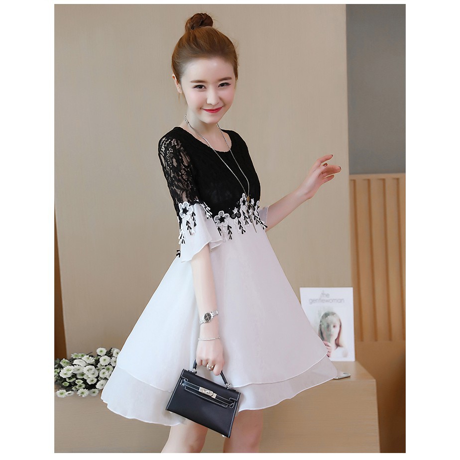 Đầm Nữ Vải Chiffon Đen Trắng | BigBuy360 - bigbuy360.vn