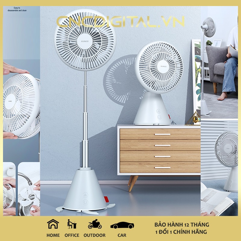 Quạt thông minh 2 in 1 đa năng không dây XunDD công nghệ làm mát 3D pin sạc 24h dùng để bàn, quạt phòng khách