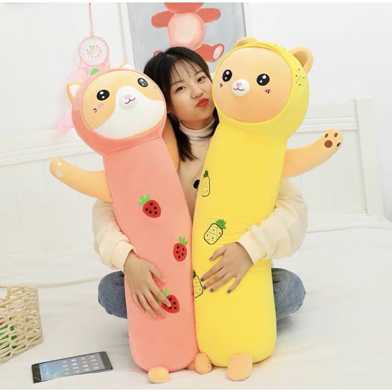 Gối ôm Hình Thú✨Freeship✨Gối ôm mèo dâu,mèo dứa 110cm khổng lồ