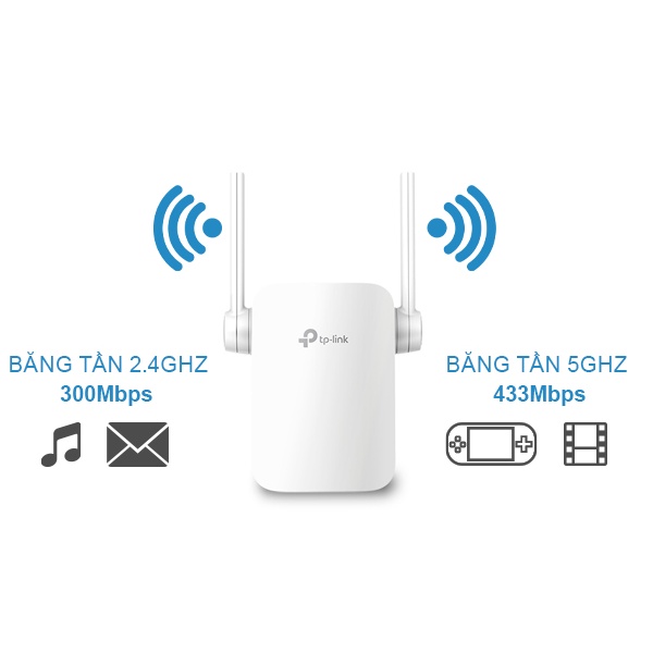 Bộ kích sóng wifi TP-Link RE205 băng tần kép 2.4 và 5ghz, cục hút mở rộng wifi chuẩn AC 750Mbps VDS SHOP