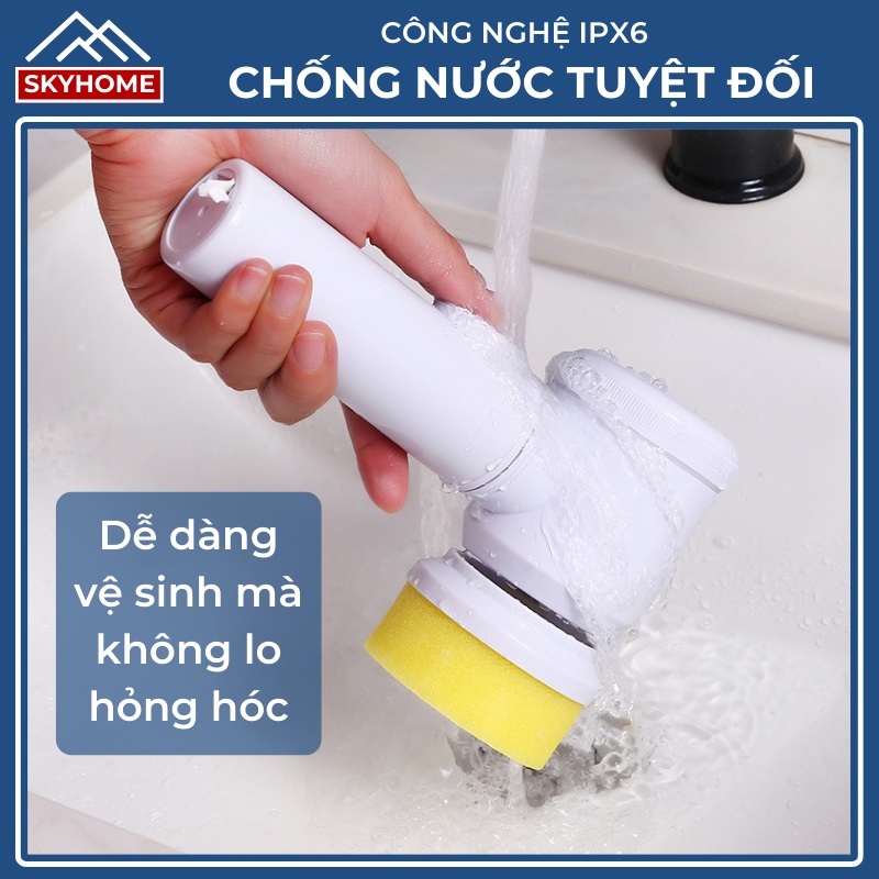 Máy cọ rửa cầm tay đa năng, máy rửa bát chén, chổi cọ nhà vệ sinh bằng điện, cây chổi chà sàn nhà tắm thông minh SKYHOME