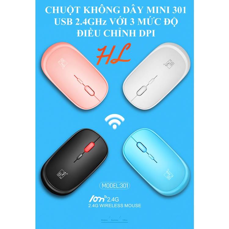 Chuột Không Dây 301 2.4Ghz, 1600DPI - Bảo Hành 12 Tháng - Hưng Long PC