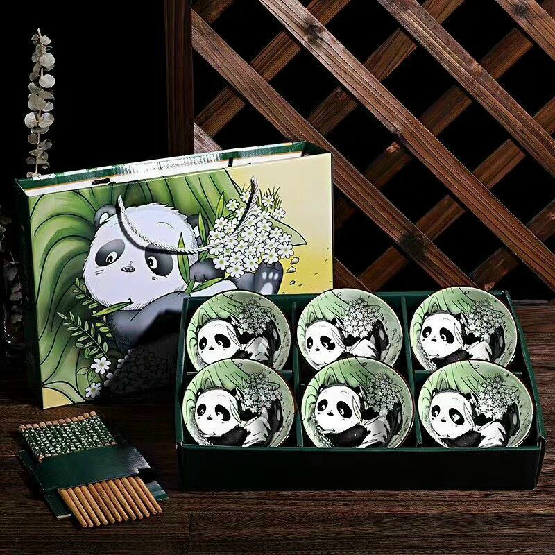 Bộ 6 chén ăn cao cấp bằng sứ decor bàn ăn kèm đũa