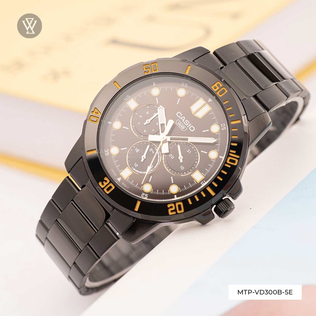 Đồng Hồ Quartz Nam Casio WATCHSTORE MTP-VD300B-5EUDF Thiết Kế Mặt Kính Khoáng 45mm, Dây Kim Loại, Vỏ Thép Không Gỉ
