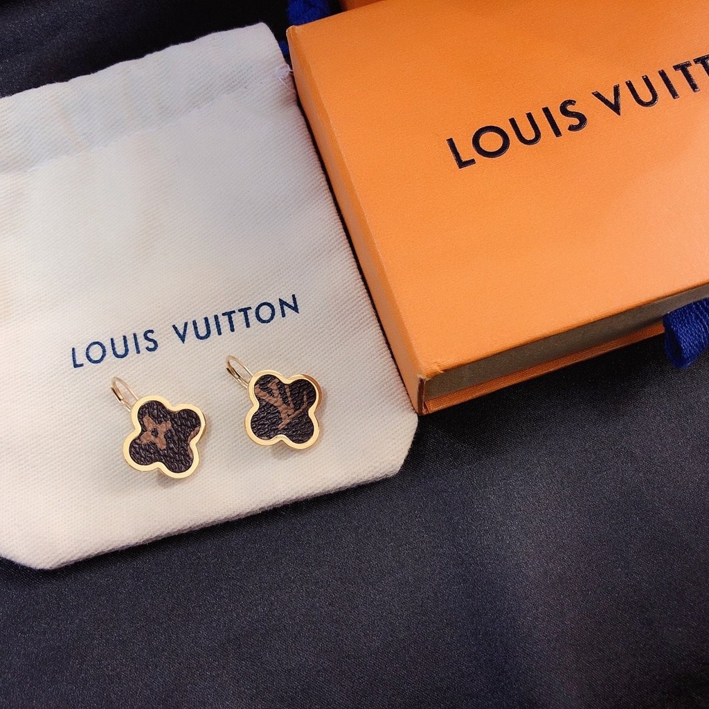 LOUIS VUITTON Khuyên Tai Tròn Bằng Thép Titan In Logo LV Thời Trang