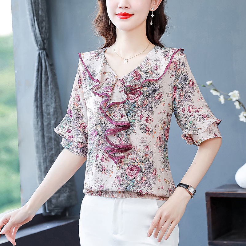 Áo Sơ Mi Chiffon Họa Tiết Hoa Phong Cách Phương Tây Thời Trang Mùa Hè Cho Nữ