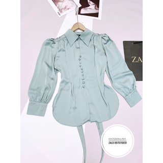 ✨BÁN SỈ✨Áo lụa cúc bọc buộc nơ sau