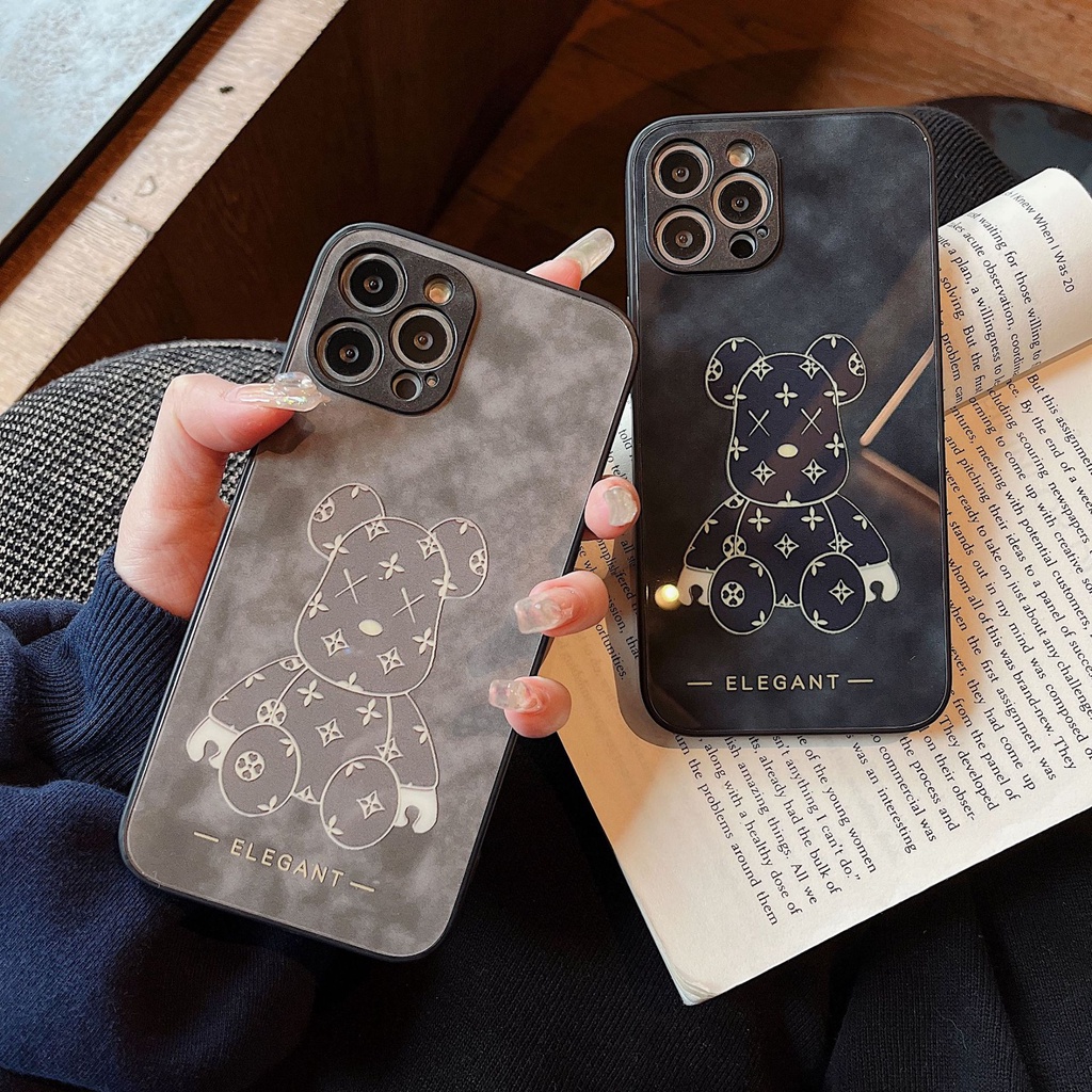 Ốp lưng iphone ốp Điện Thoại Mặt Kính Nhám In Hình Gấu Hoạt Hình Cho iPhone 14 13 12 11 PROMAX XS XR XSMAX SE2020 6 7 8PLUS