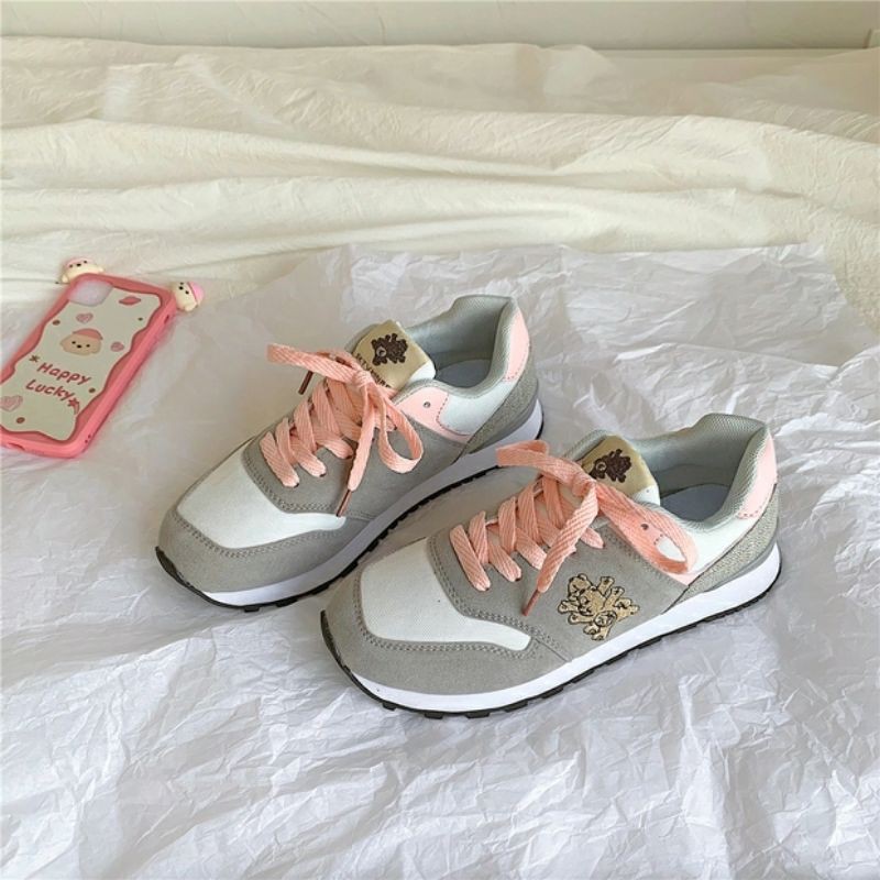 6:30PM Order Mã 023 Giày sneaker ulzzang dáng newbalance thêu hình gấu phối màu cute