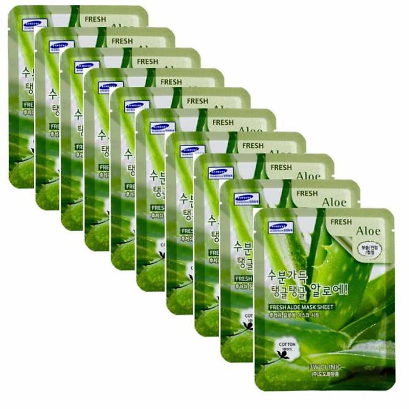 [Mẫu mới] Bộ 10 gói mặt nạ dưỡng ẩm da chiết xuất nha đam 3W Clinic Fresh Aloe Mask Sheet 23ml X 10 - Hàn Quốc Chính Hãn