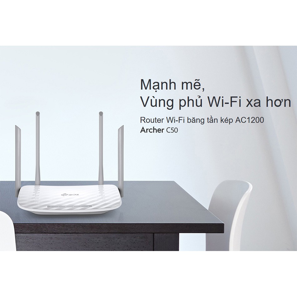 TP-Link AC 1200Mbps - Bộ phát wifi không dây (Thiết bị mạng) - Archer C50 - Hàng Chính Hãng Chính Hãng 100%, Bh 24 Tháng