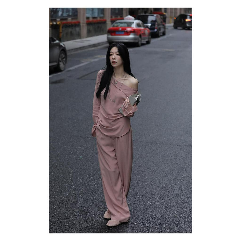 Set Bộ Áo Lệch Vai Quần Xuông Tằm Thái ECLIPSE CLOTHING