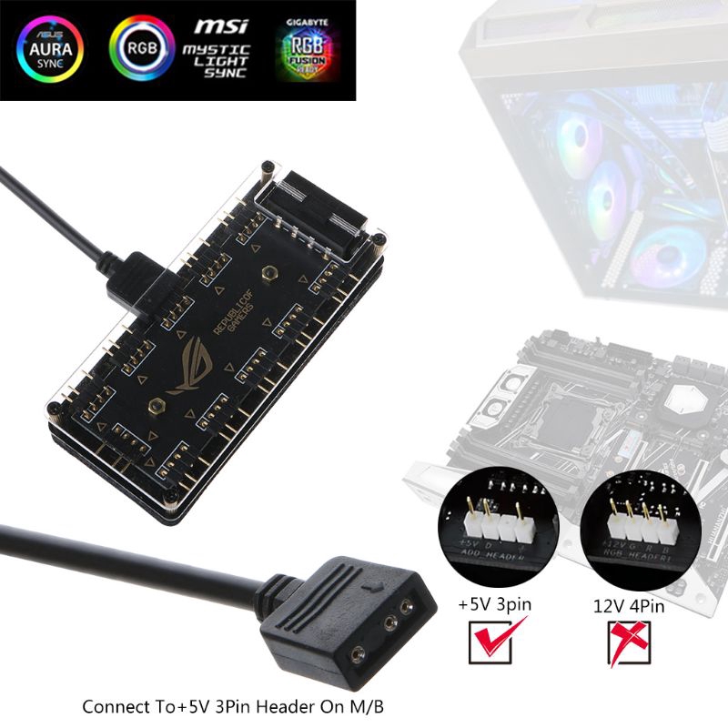 Bộ Chuyển Đổi Nguồn 5v 3-pin Rgb 10 Hub Cho Gigabyte Msi A Sus