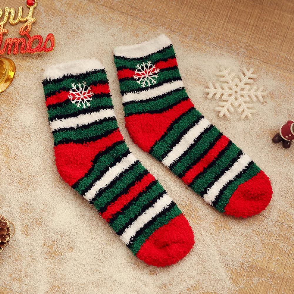 Vớ Lông Cừu San Hô Dày Giữ Ấm Mùa Thu Đông Họa Tiết Sọc Ông Già Noel Cho Nữ