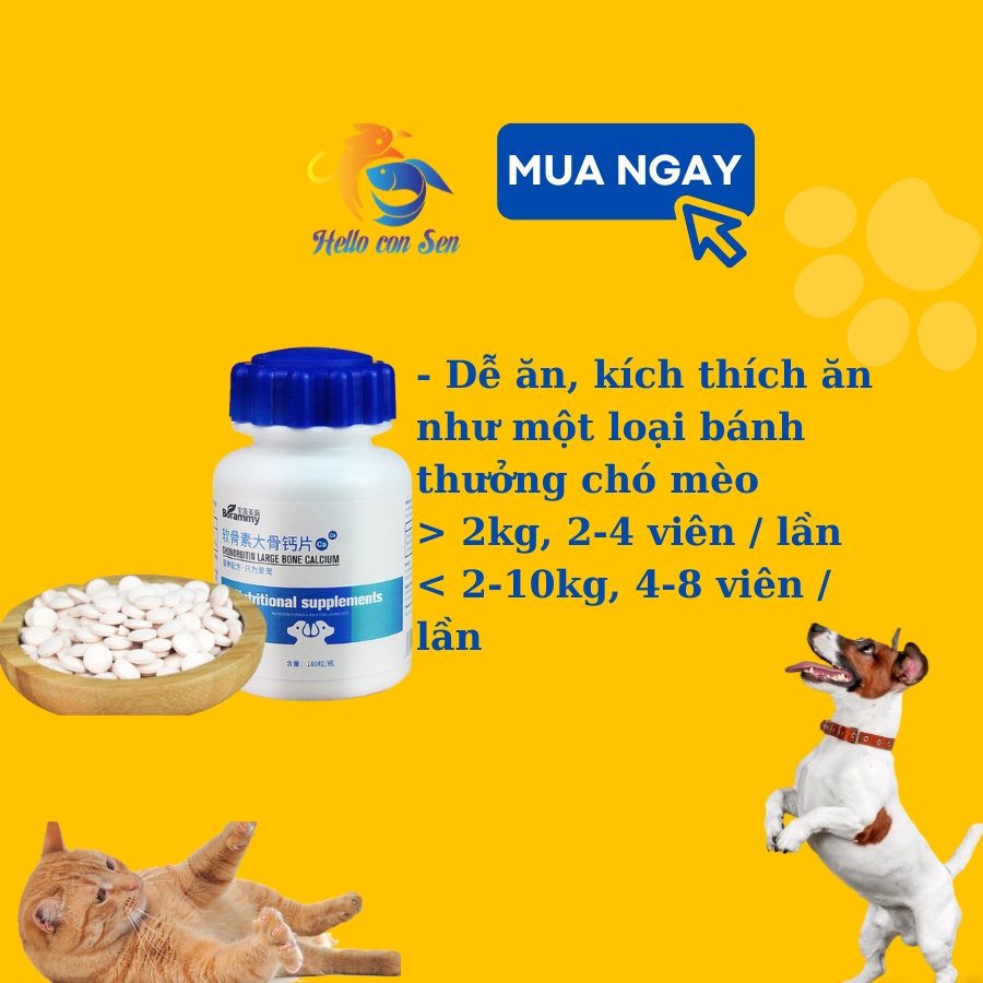 Canxi cho chó mèo Borammy, viên canxi cho mèo thuốc hỗ trợ chắc xương, canxi nano, calcium phosphorus cho chó mèo
