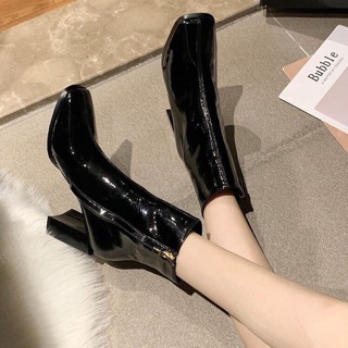 Boot cao cổ da bóng hàng cao gót nữ