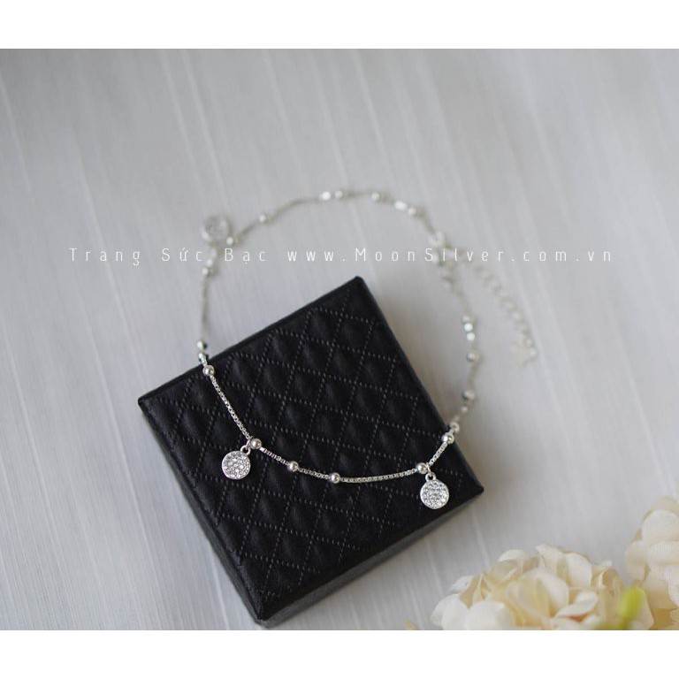 Lắc chân bạc nữ họa tiết tròn đá chìm