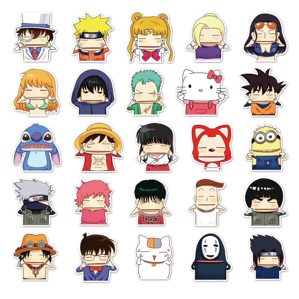 Combo 30 Sticker Chống Nước Decal Dán Điện Thoại Laptop Mũ Bảo Hiểm Vali Guitar Bình Nước Sổ Tay [Khuôn Mặt Hoạt Hình]