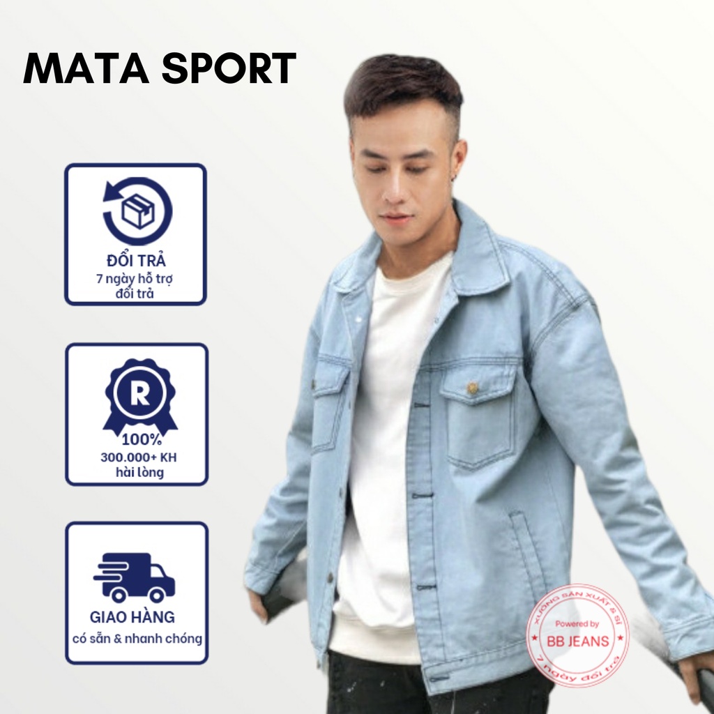 Áo khoác jean nam xanh và áo đen có túi trong phối dây kéo tay cao cấp CĐM hàng shop Mata Sport
