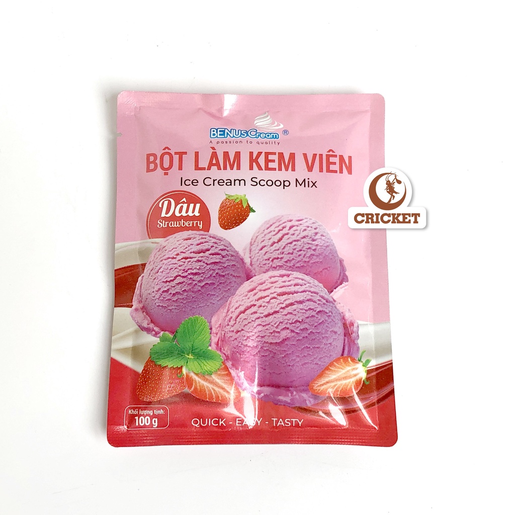 Bột Làm Kem Viên Benus Cream - Gói 100g -  Kem Tươi Vị Dâu, Sữa Chua, Vanni, Socola, Matcha-Nguyên Liệu Trà Sữa CRICKET