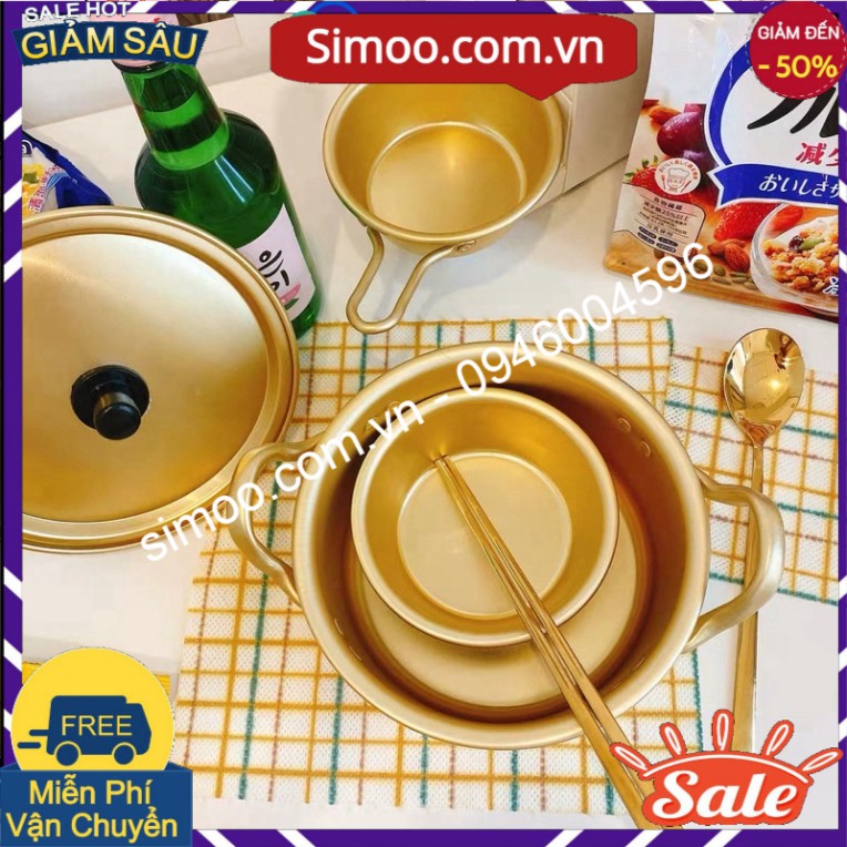 Bộ nồi nhôm nấu mì ăn liền vàng đồng phong cách Hàn Quốc