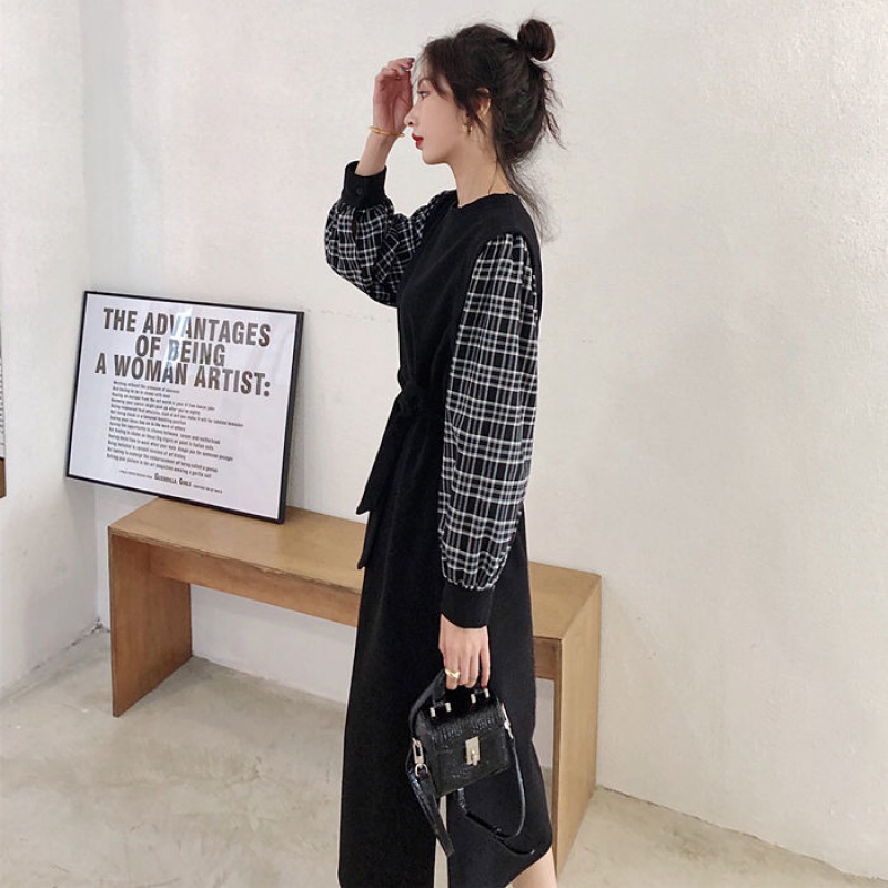 Đầm nữ Perty giả hai lớp lót nhung phong cách Hàn Quốc thời trang
