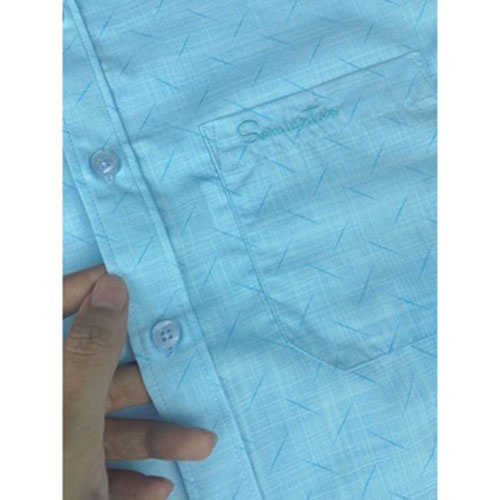 Áo Sơ Mi Nam Công Sở Trung Niên Thương Hiệu Anton Ngắn Tay Màu Xanh Vải Cotton Thấm Hút Họa Tiết In -XGD560