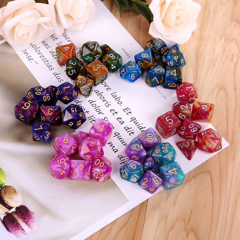 Bộ 7 viên xí ngầu đa diện 2 màu sắc D4 D6 D8 D10 D12 D20 dùng cho chơi board game