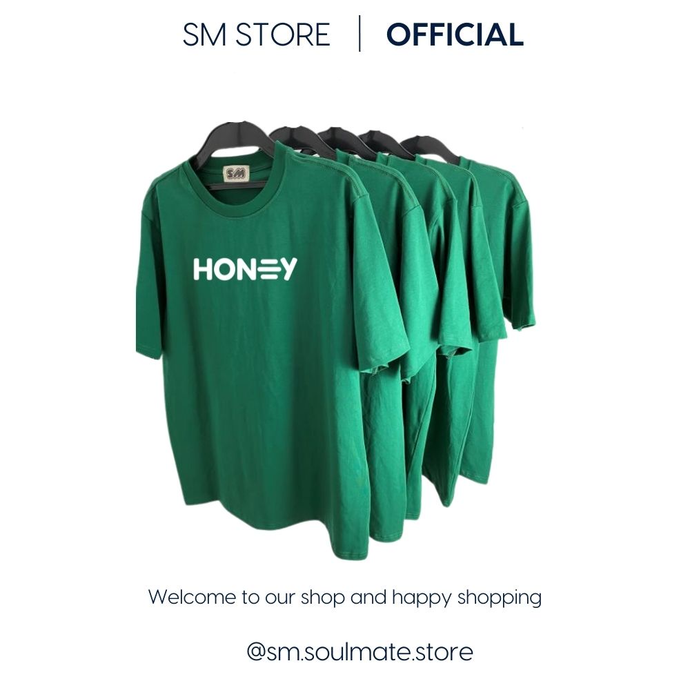 Áo thun in chữ Honey cổ tròn unisex nam nữ form oversize chất liệu cotton Soulmate Store – SMAT.03.1