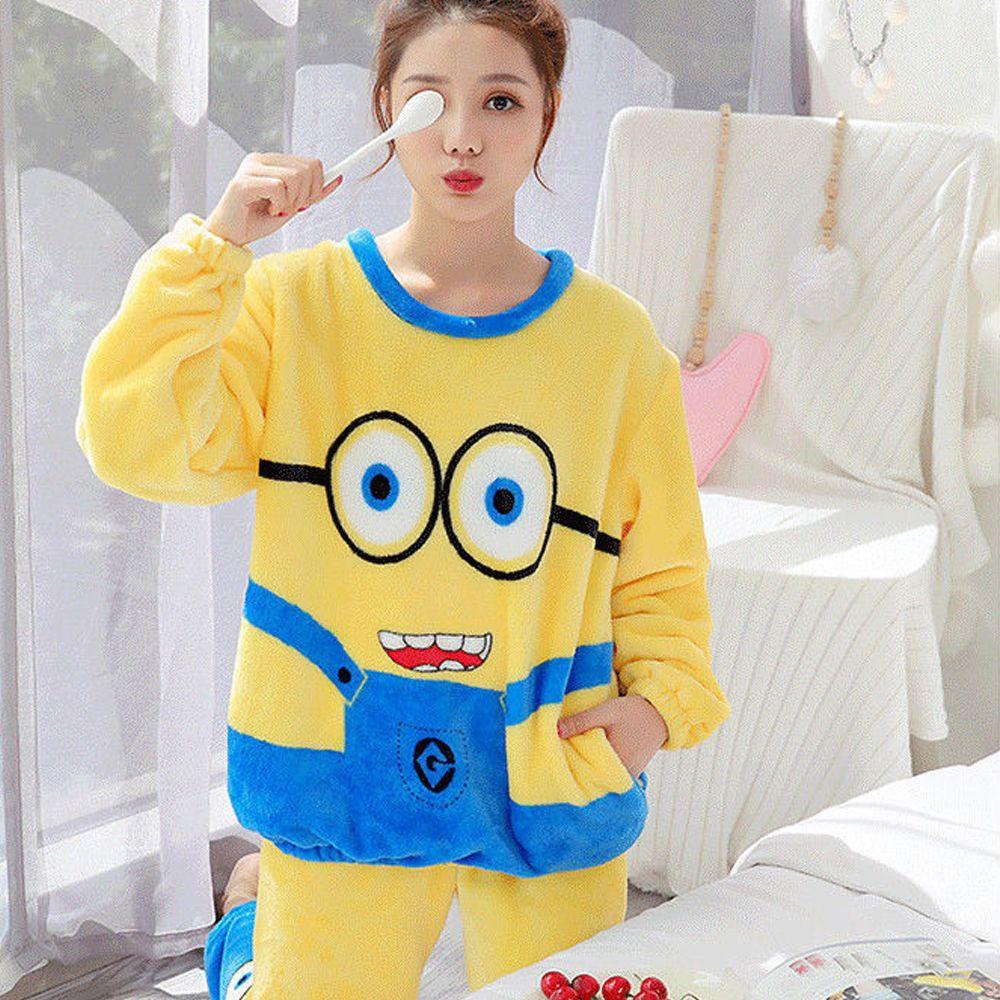 Bộ Đồ Ngủ Lông Cừu San Hô Dáng Rộng In Hoạt Hình Despicable Me Kiểu Hàn Quốc Thời Trang Thu Đông Cho Bạn Gái
