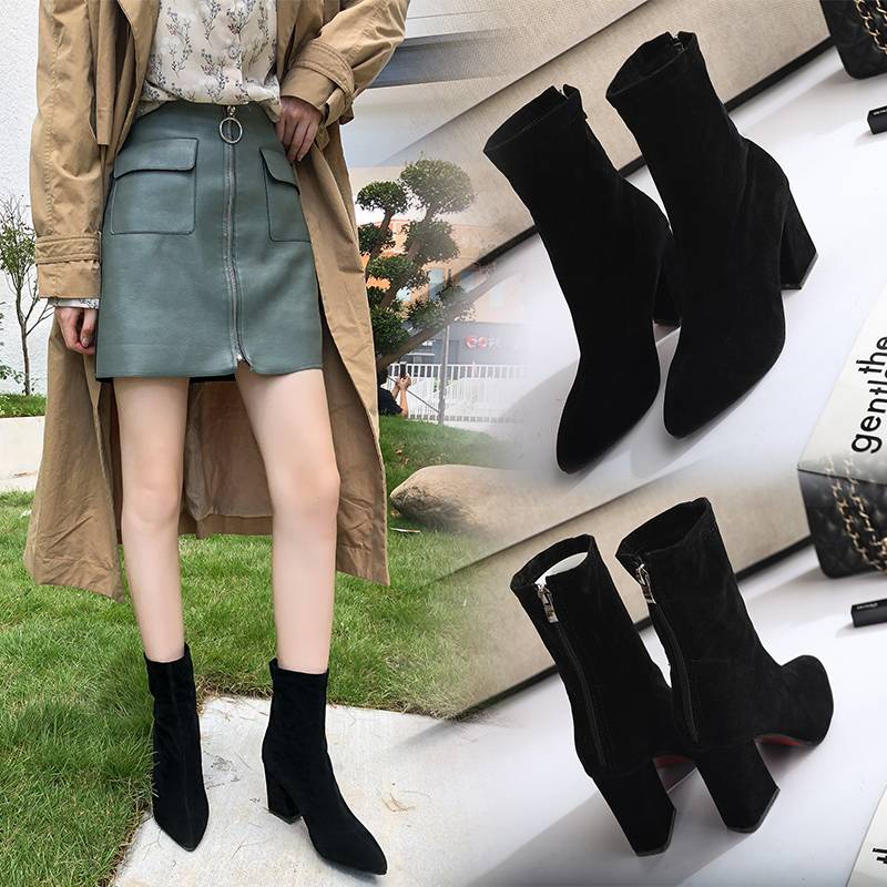 Giày Boot Cao Gót Mũi Nhọn Thiết Kế Mới Thời Trang Mùa Thu Đông Theo Phong Cách Hàn Quốc