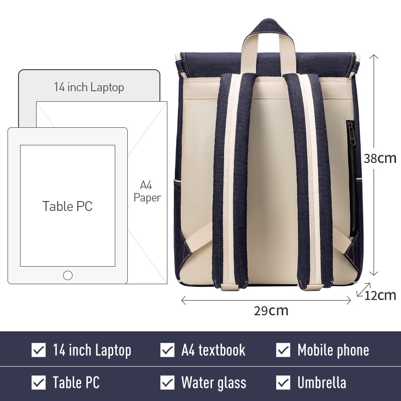 MAH Young Ba lô máy tính xách tay dành cho nữ Túi đeo vai phong cách Hàn Quốc Túi đi học không thấm nước sức chứa lớn