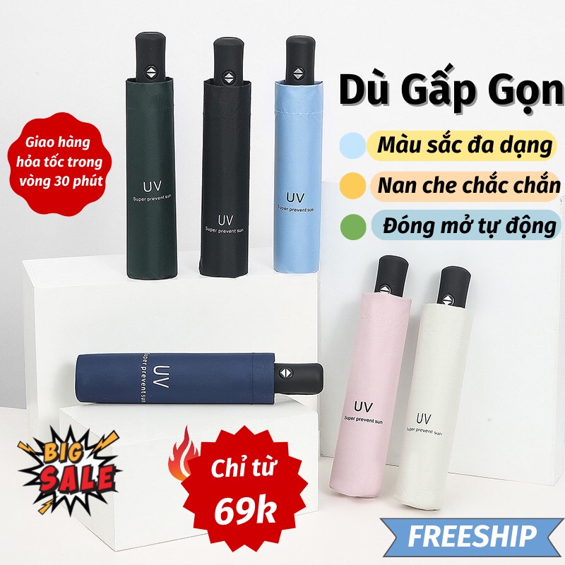 Ô Che Nắng Dù Đi Mưa Gấp Gọn Chống Thấm Tự Động Đóng Mở Chống Tia UV Thời Trang Cao Cấp Dù Che Mưa Toki