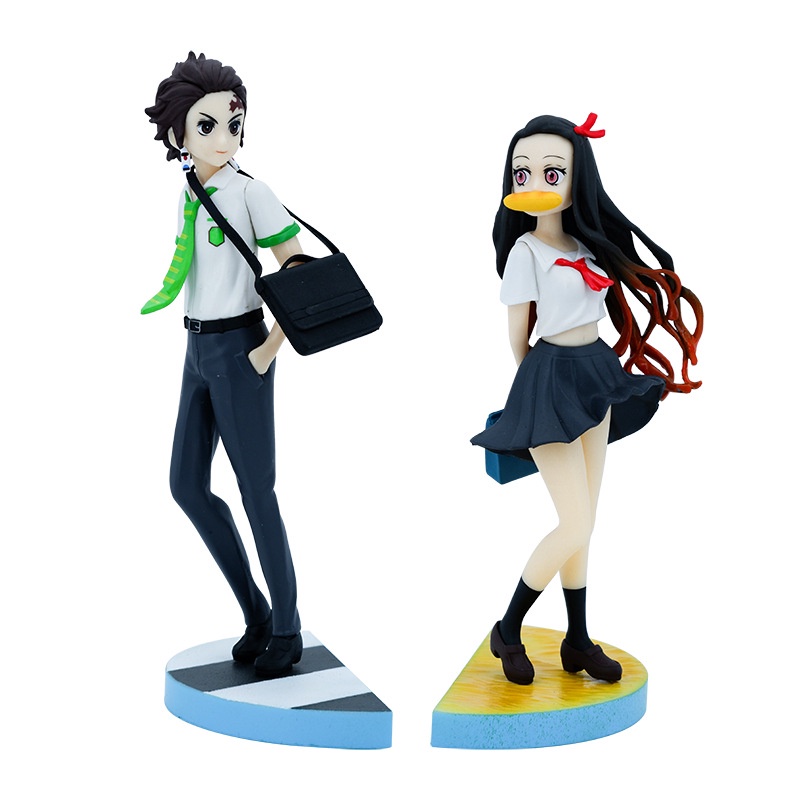 (23cm) Mô hình Tanjirou và Nezuko trang phục học sinh cực đẹp - Mô hình Kimetsu No Yaiba