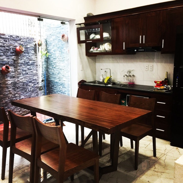 Bộ bàn ăn mặt nguyên tấm mẫu ghế L2 nhật bản , ( Có ghế đơn rời)