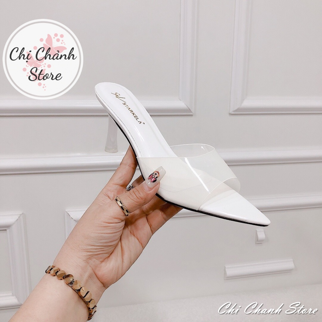 Guốc Cao Gót 7p Quai Trong Mềm Chất Da Bóng Sang Mịn Êm Chân Lên Chân Tôn Dáng Dép Cao Gót Màu Đen Trắng Chichanh store