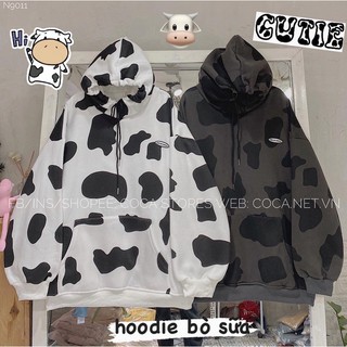 [N9011]🐮🐮🐮 Áo Hoodie nỉ bông BÒ SỮA logo cao su (Có sẵn/ảnh thật)