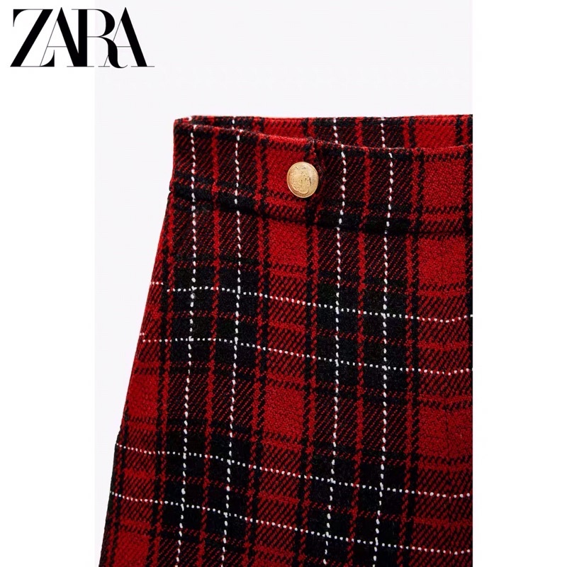 Quần đùi ZARA kẻ caro đỏ, hàng NEW