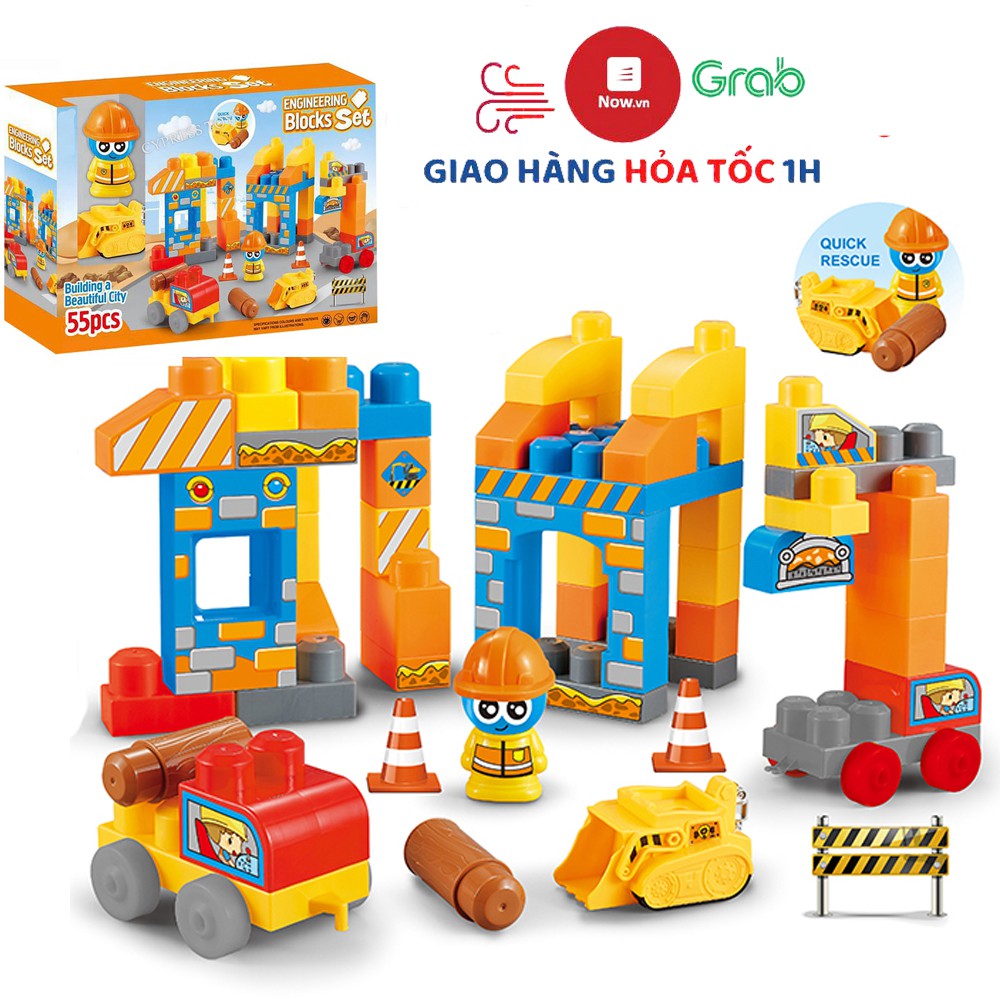 Đồ chơi lắp ghép công trình xây dựng gồm 55 chi tiết kích thước lớn có sticker dán
