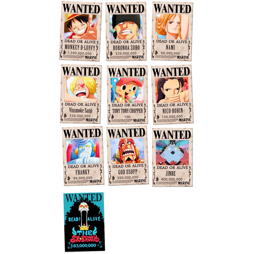 Set 10 poster trang trí hình nhân vật phim ONE PIECE