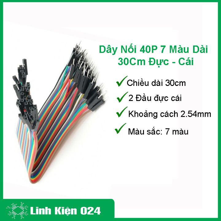 Tệp 10 sợi dây nối 40P 7 màu dài 30cm (2 đầu đực cái)