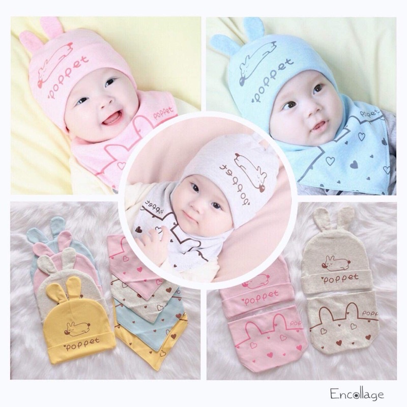 Mũ kèm khăn yếm cho bé sơ sinh từ 0 đến 12 tháng