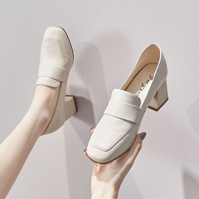Giày Cao Gót 6cm Mũi Vuông Chất Liệu Da Mềm Thời Trang Cho Nữ