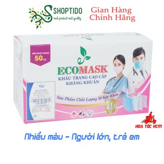 Hộp 50 cái khẩu trang y tế ECOMASK cao cấp nhiều màu, người lớn trẻ em NPP Shoptido