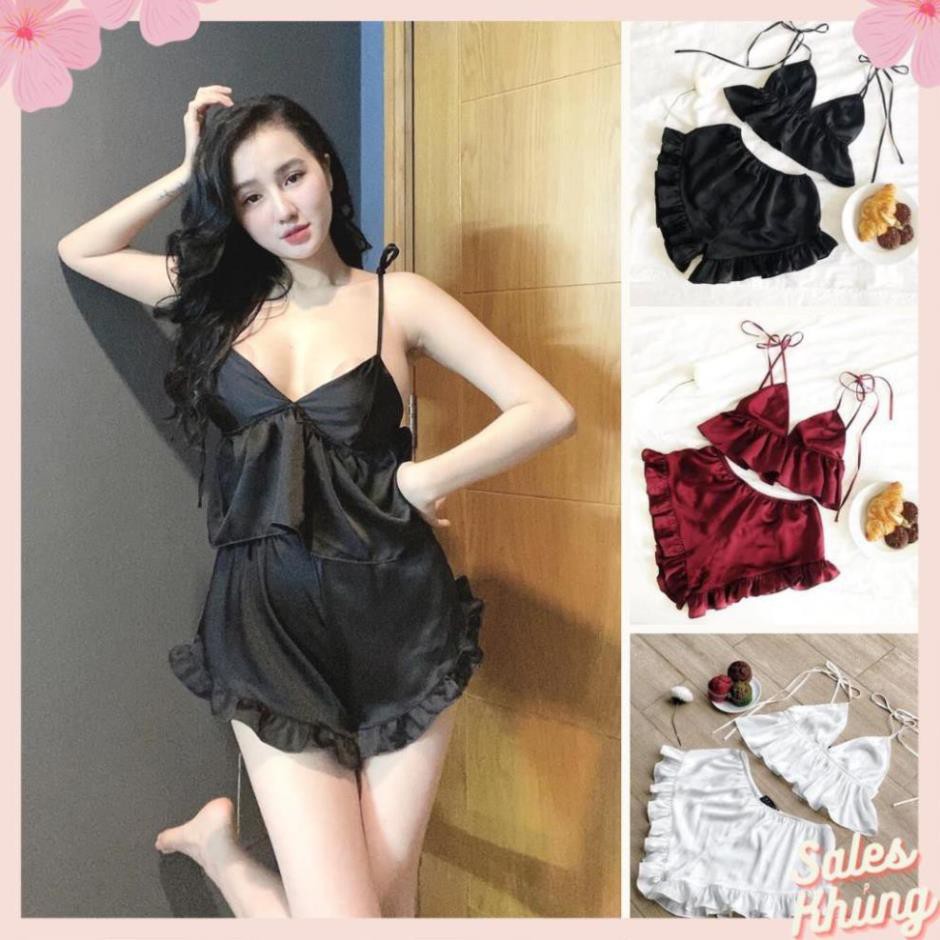 Đồ ngủ sexy🌺FreeShip🌺Set bộ ngủ 2 dây siêu gợi cảm chất liệu vải Satin cao cấp, bộ ngủ nữ  freesize dưới 65kg
