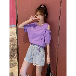 Áo Croptop Hở Vai Áo Phông Màu Tím Hot Trend