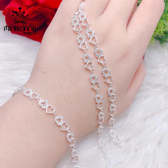 Lắc Tay Bạc Nữ Trái Tim Lồng Đính Đá - Minh Canh Jewelry