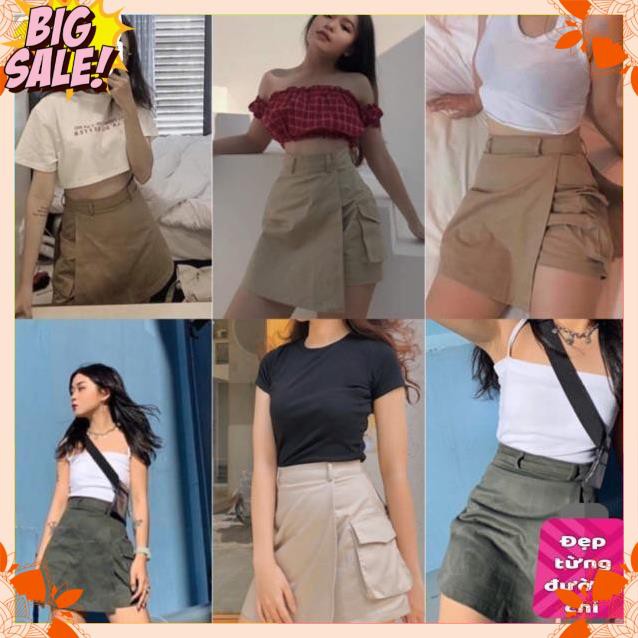 CHÂN VÁY PHỐI QUẦN KAKI - CHÂN VÁY CÓ TÚI | BigBuy360 - bigbuy360.vn