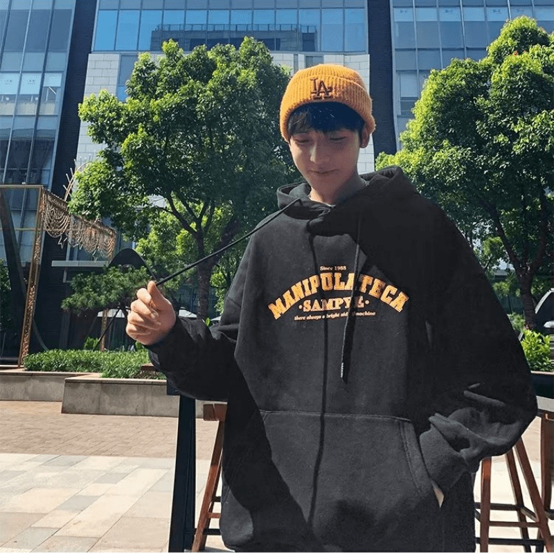 Áo Hoodie Thể Thao Dáng Rộng In Chữ Phong Cách Hip Hop Đường Phố Hàn Quốc Cho Nam