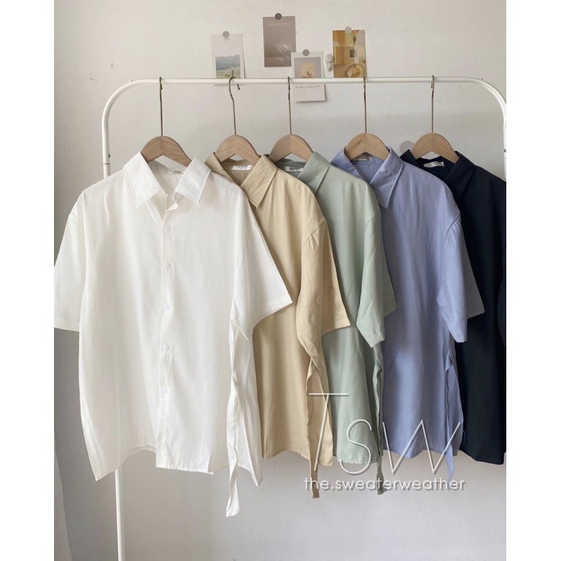 [Ảnh thật/Sẵn]Áo sơmi cộc tay cài vạt lệch chất lụa mịn | BigBuy360 - bigbuy360.vn